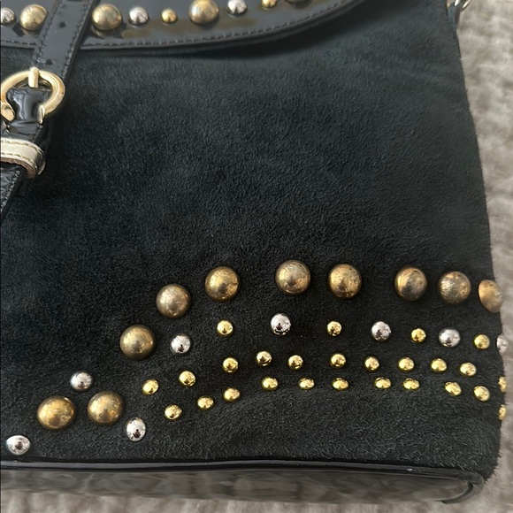 NWOT - Argentinian Leather - Black Suede Shoulder Bag with Gold Studs - Picture 2 of 10